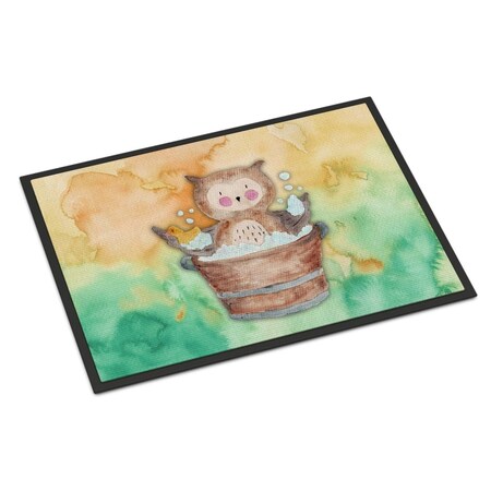 Carolines Treasures 24 x 36 in. Owl Bathing Watercolor Indoor or Outdoor Mat BB7342JMAT